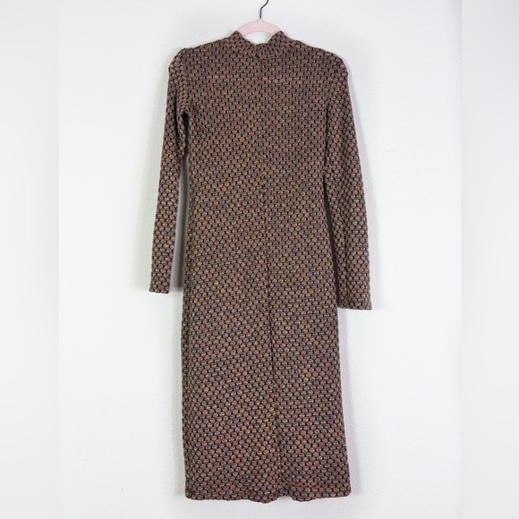 Zara Trafaluc Mock Neck Long Sleeve Textured Metallic Midi Dress size Small - Picture 9 of 12
